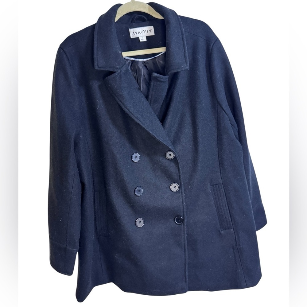 Ava & Viv Black Pea Coat with Notched Lapel - Picture 2 of 6